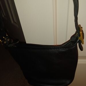 Vintage Coach Black Leather Shoulder Bag with Gold Accents